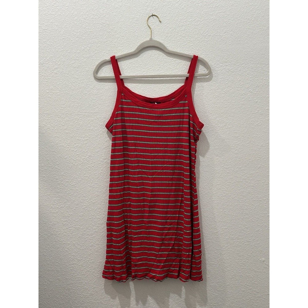 Vintage Womens No Boudaries Dress Neon Red Yellow Striped Acrylic Size Large